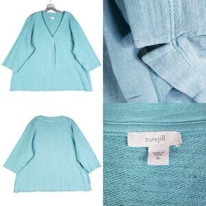 Pure Jill Tunic Sweater Top Women’s Size XL Stretch Cotton Blue Teal